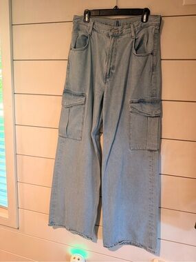 Agolde Light Blue Wide-Leg Cargo Jeans